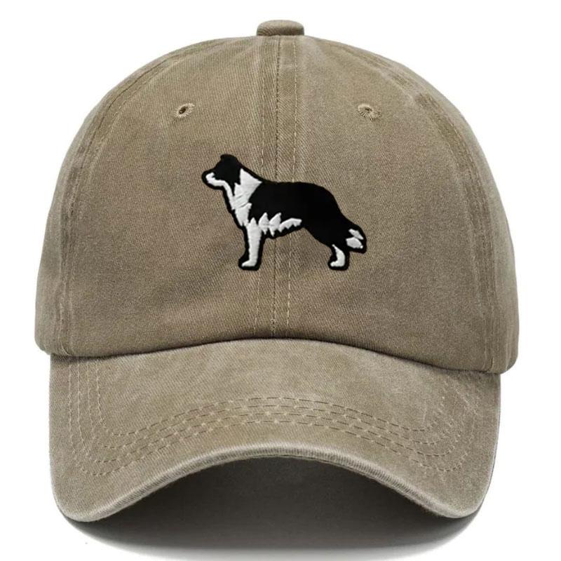 Border Collie Washed Cotton Baseball Cap Vintage Embroidered Stitching Unisex Distressed Adjustable Snapback Hat Casual Animal Lover Gift Daily Hat