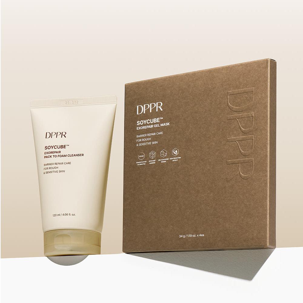 DPPR Soy Cube Exo Repair Soy Milk Pack-to-Foam Cleanser 120ml + Soy Milk Gel Mask 4 Sheets Set