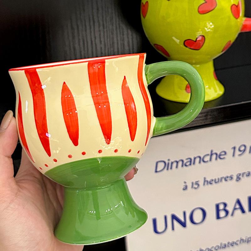 Personalized and Creative Hand Painted Ceramic Mugs for Home Use High Looking Red Wine Goblets  Office Coffee Mugs  Souvenirs