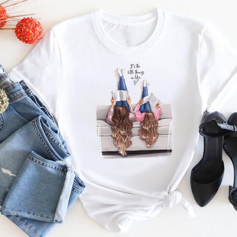 European Size Women Mom Love Cartoon Mother Trend 90s Print Tee Top Fashion T Shirt Woman Short Sleeve Female Clothing Graphic T-shirts