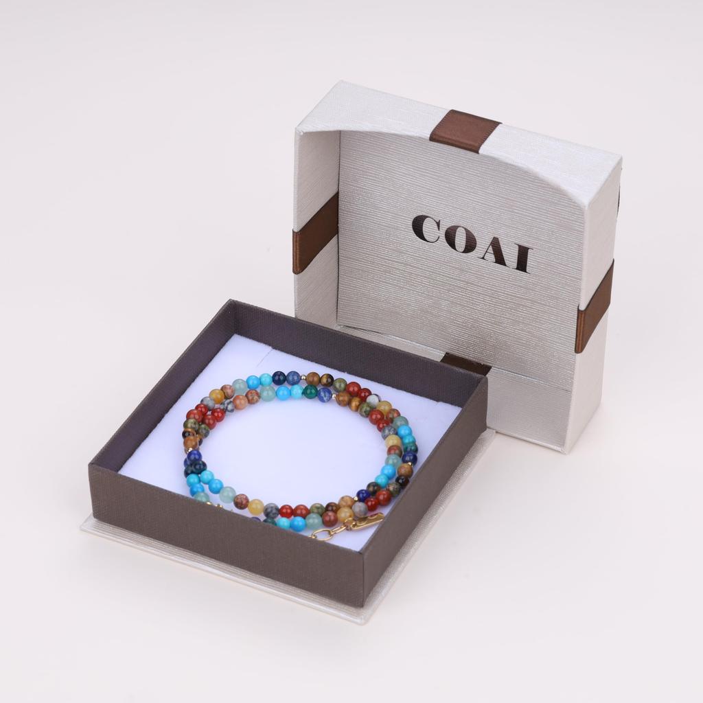 COAI 4mm Chakra Beads Rainbow Necklace for Women