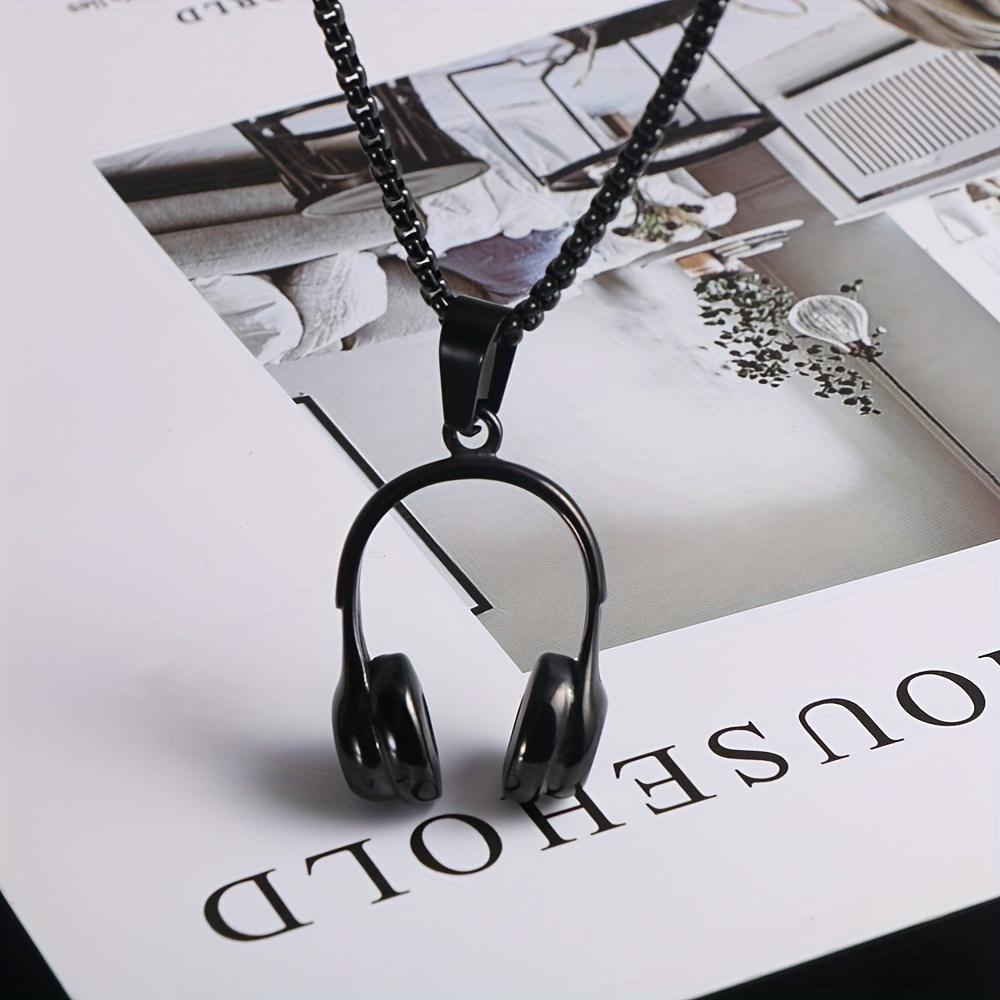 Men's Headphone Pendant Necklace, Gun Color Durable Design, Non Fading, Simple Music Themed Accessory, Suitable for Casual Wear