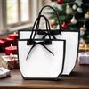 Portable Shopping Handbag White Cardboard Paper Tote With Black Border Gift Packing Bags Large Capacity Sundries Storage
