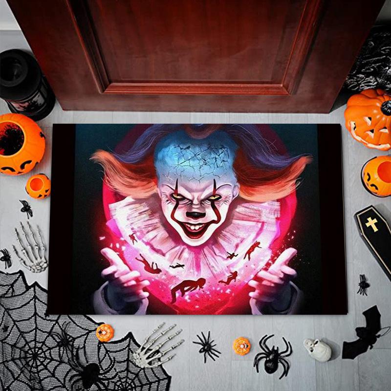 Horror Clown Halloween Circus Door Mat Creepy Design Non-slip Carpet Rug for Halloween Party Entryway Home Decoration Rug Mat
