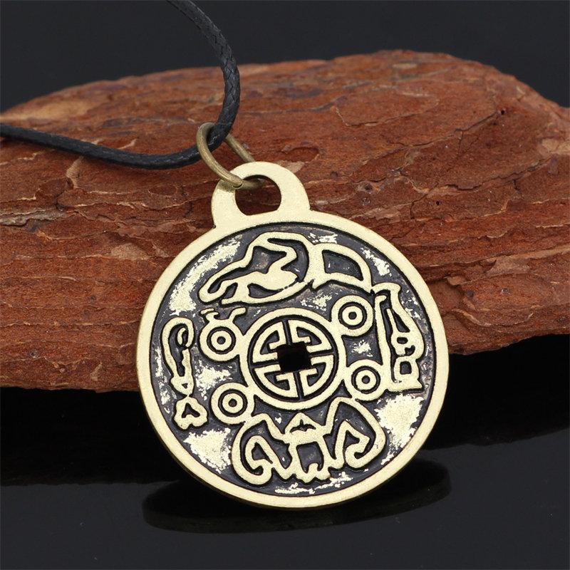 Russian Amulet Necklace Pendant Retro Vintage Protect Charm Talisman Powerful Wealth Success Health Luck Jewelry Unisex Men Women PU Leather Alloy