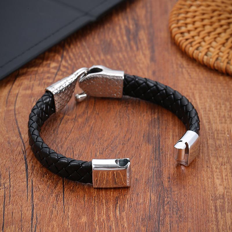 Minimalistisch Slangenkop Gevlochten Leren Armband Stijlvol Heren Modeaccessoire Trendy Cadeau voor Hem