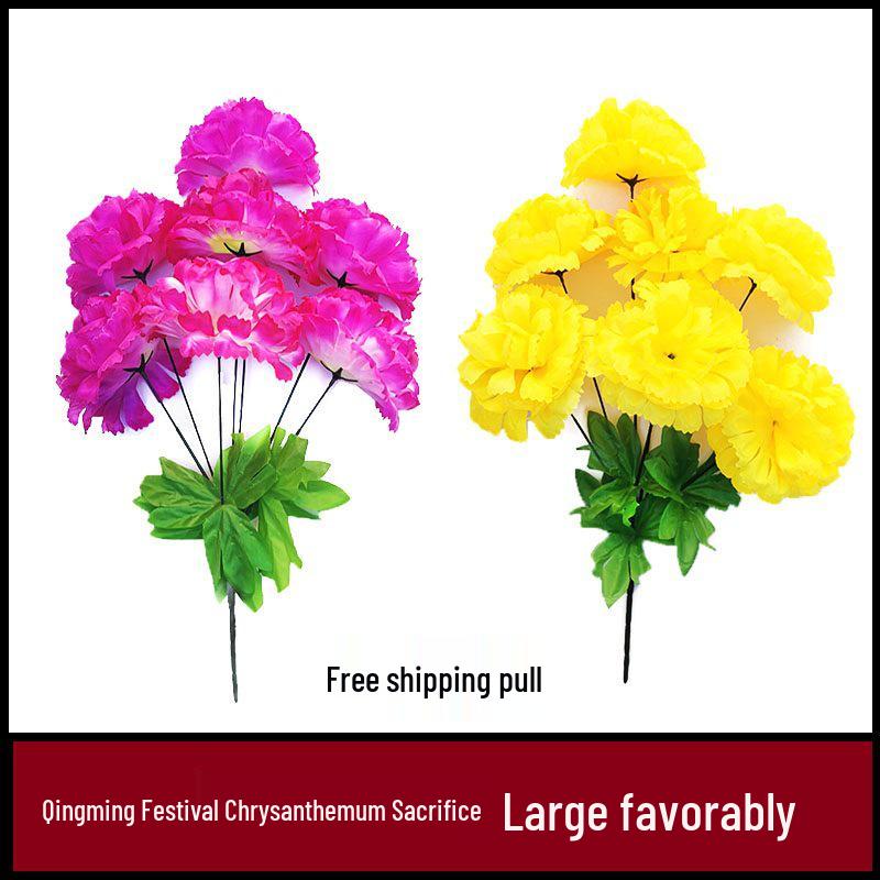 Qingming-Fest Chrysanthemenstrauß: 7-Kopf Seidenblumen Friedhofsgesteck für die Grabpflege