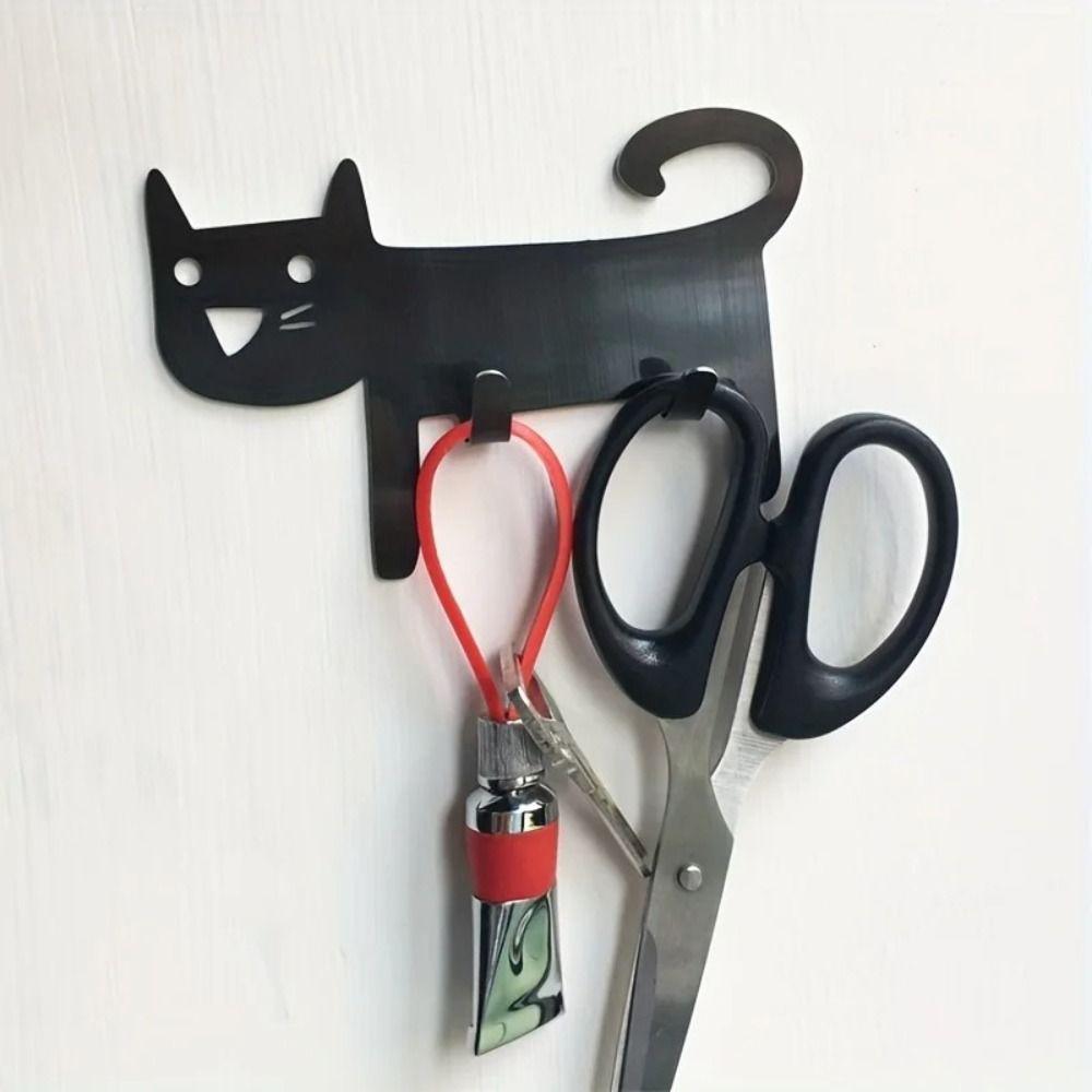 Self-Adhesive Metal Cat Shaped Hook Cartoon Storage Hook Cute Keys Towel Hanger  for Home