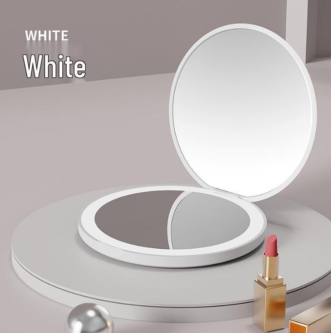 Compact Rechargeable Cosmetic Bag with LED and Foldable Handheld Makeup Mirror for Female Students