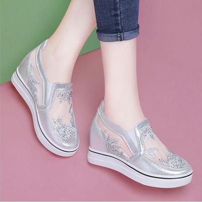 Ultra Height Mesh Women's Shoes 2024 Summer New Fashion Hollow Out Breathable Comfortable Internal Elevated Versatile Sneakers