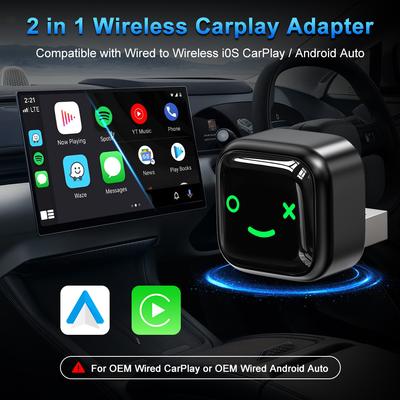 Mini 2in1 Wireless CarPlay Android Auto Adapter Dongle Compatible with 99% of Cars Plug and Play WiFi Smart AI Dongle