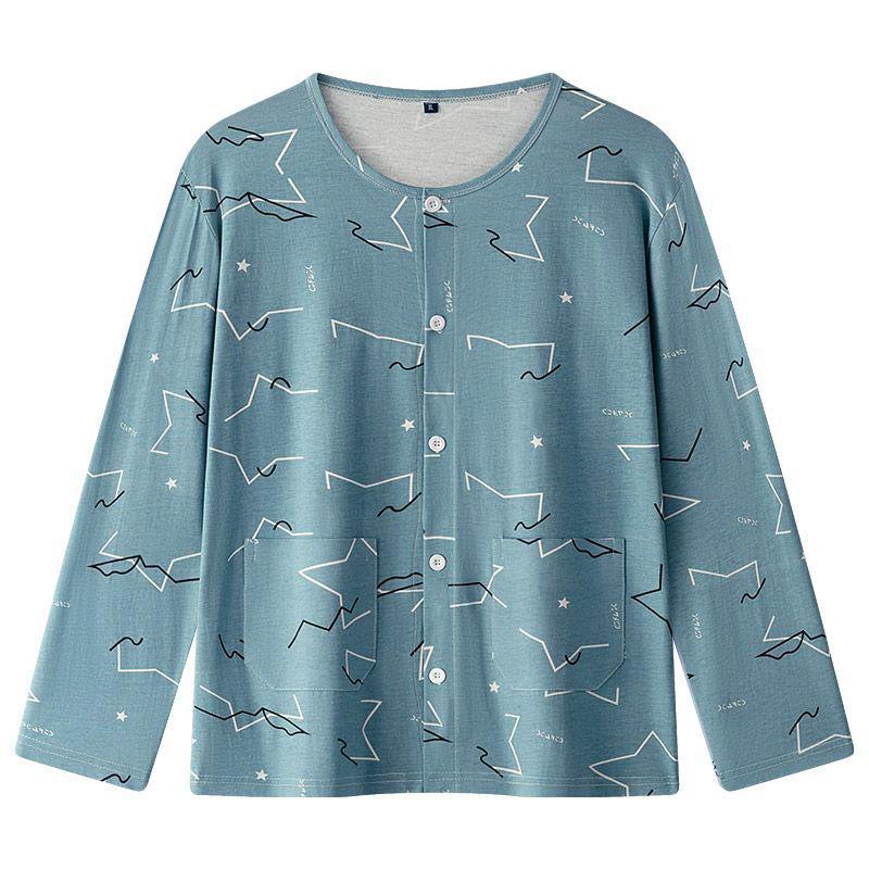 

Men s Cotton Cardigan & Pajamas Set - Spring/Autumn Long Sleeve for Elderly L (up to 140 kg)