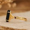 Coffin Cut Onyx Ring with Ruby Side Stones – Gothic Vintage Engagement Promise Ring In Gold Plated 925 Sterling Silver