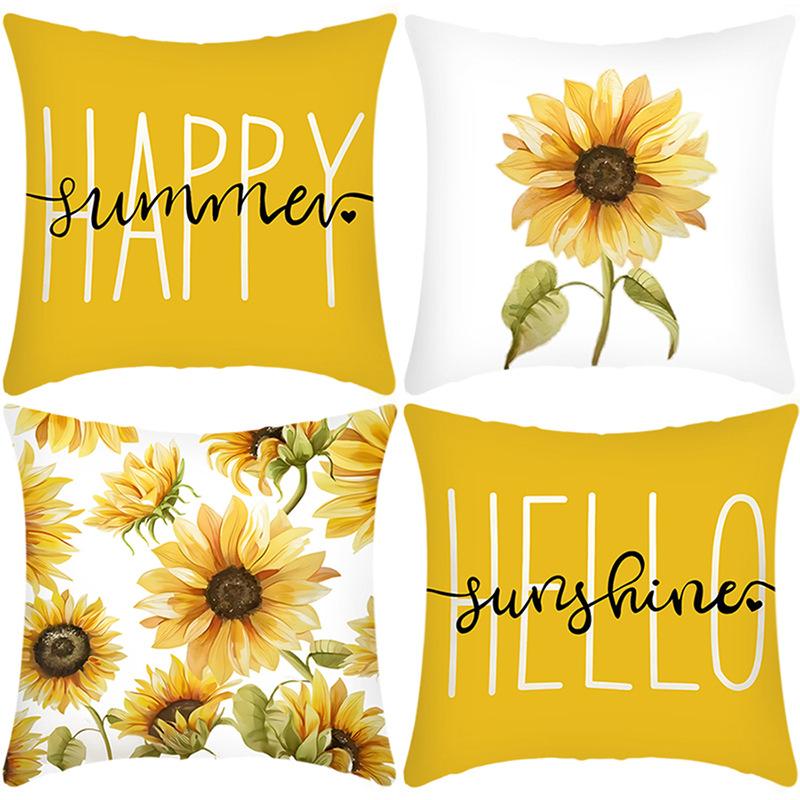 New Pillowcase Green Plant Letter Print Pillowcase Sunflower Print Pillowcase Home Sofa