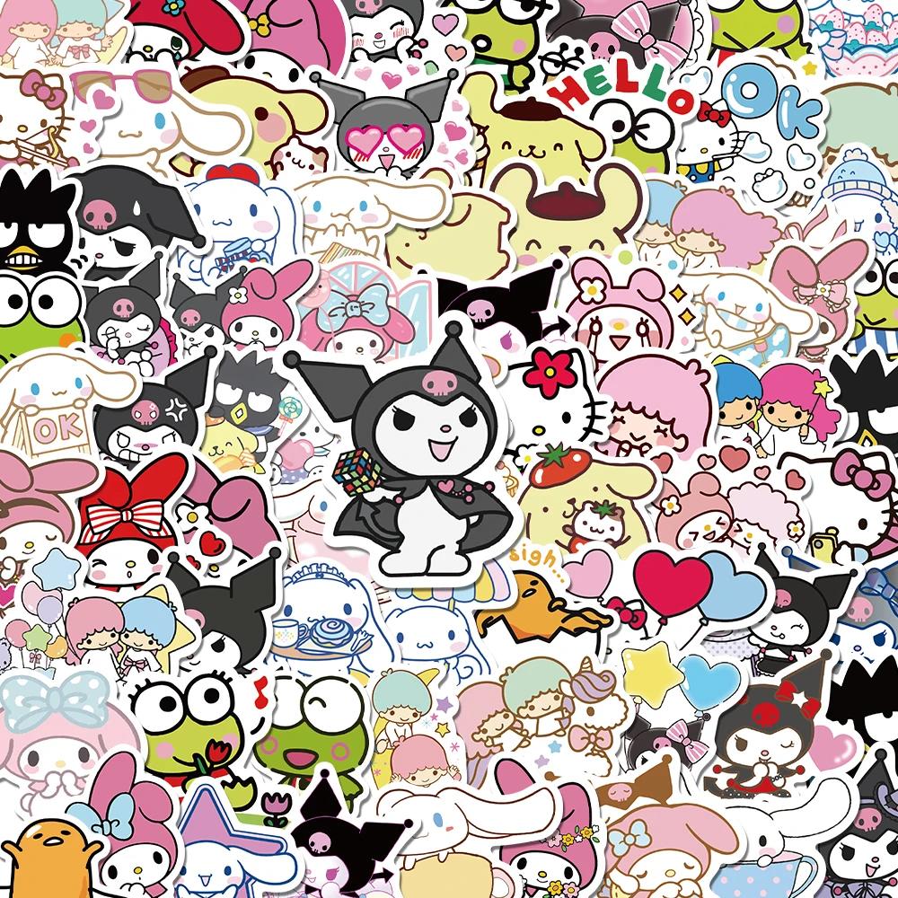 50/100PCS Sanrio Stickers Hello Kitty Cinnamoroll PomPomPurin Kulomi Waterproof Phone Laptop Luggage Notebook Sticker Kid Toys