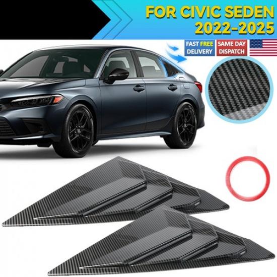 Pair Carbon Fiber Rear Window Louver Vent Cover For Honda Civic Sedan -2025