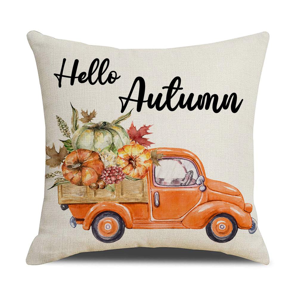 Autumn Harvest Pillow Cover Plaid Maple Leaf Truck Pumpkin Pillow Pillow Cover Home Cushion Cover