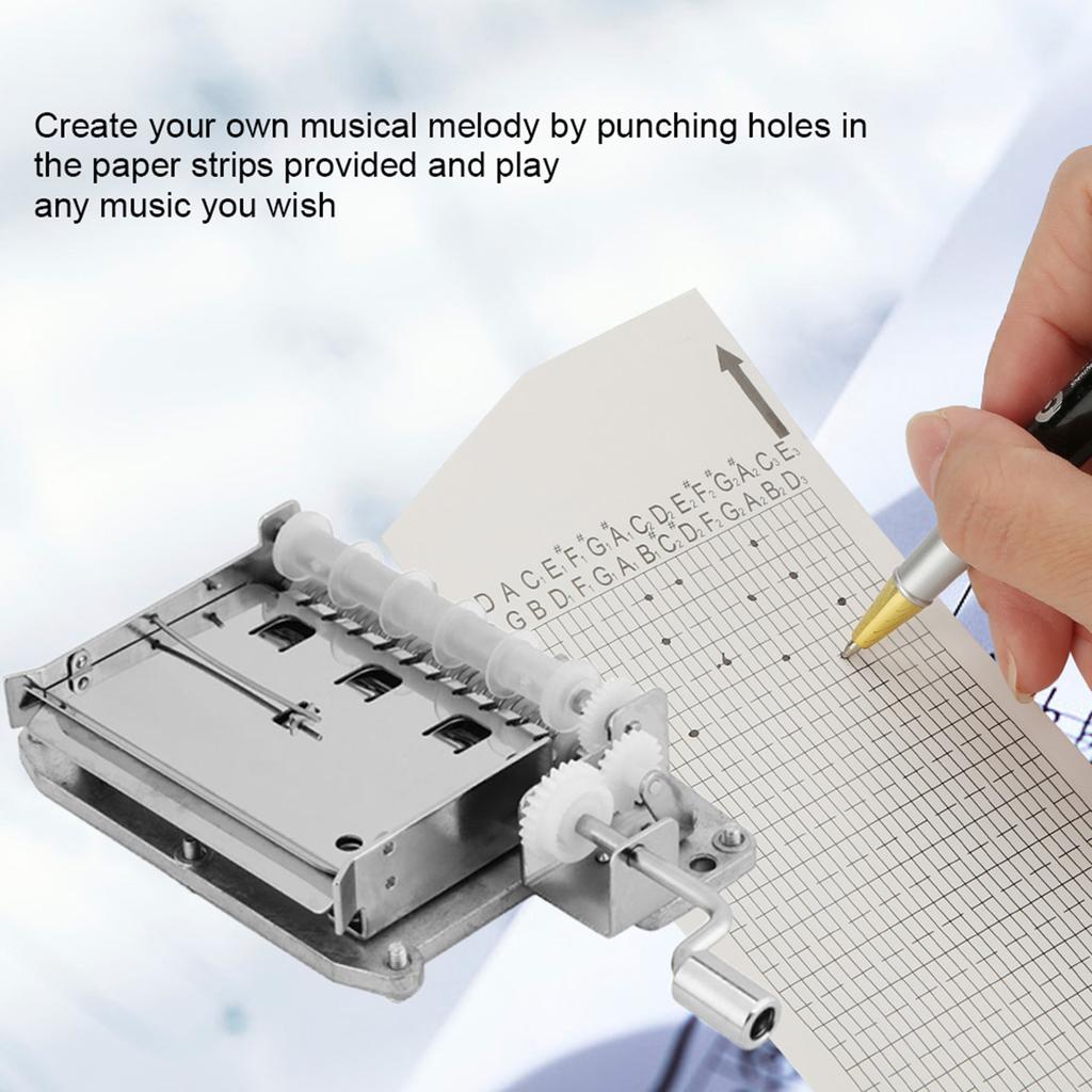 Hand Crank Music Box Movement with Hole Puncher and 20 Papar Tapes,   30 Note, Create Melody by Punching Holes, Compose New Tapes with Paper Strips 