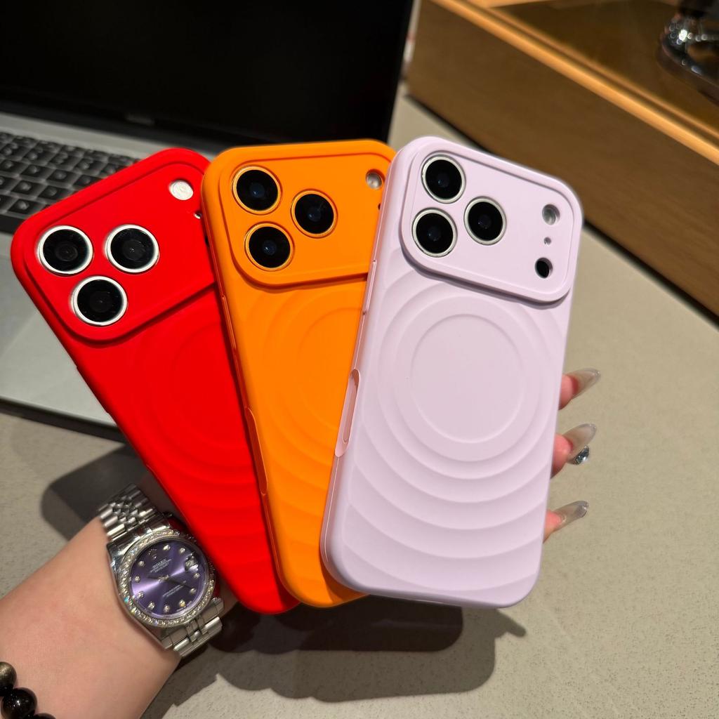 Applicable to iPhone17Pro mobile phone case, liquid silicone ripple magnetic suction, Apple 15 fine hole all-inclusive Al protective case