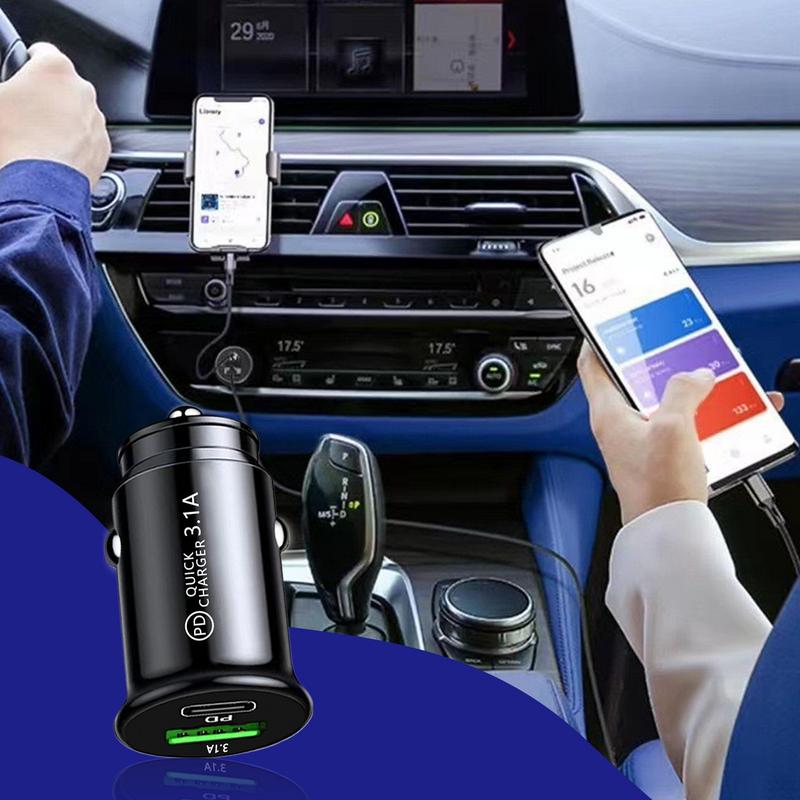 Car Charger Adapter USB A+C Type C Car Charger Adapter Auto ChargerLighter 3.1A Double-port Small Car Phone Fast Charging Plug