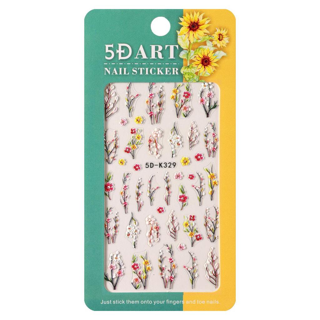 5D embosované samolepky na nehty Bílé květinové obtisky na nehty Gravírování květinových tipů na nehty