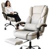 Skyline Rotating Office Chair with Footrest Cream Eco-Leather Ko51K