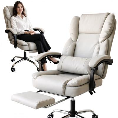 Skyline Rotating Office Chair with Footrest Cream Eco-Leather Ko51K