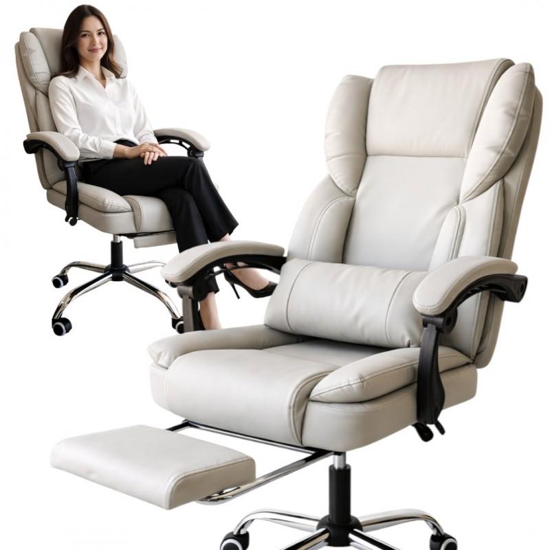 Skyline Swivel Office Chair with Footrest, Cream Eco-Leather Ko51K