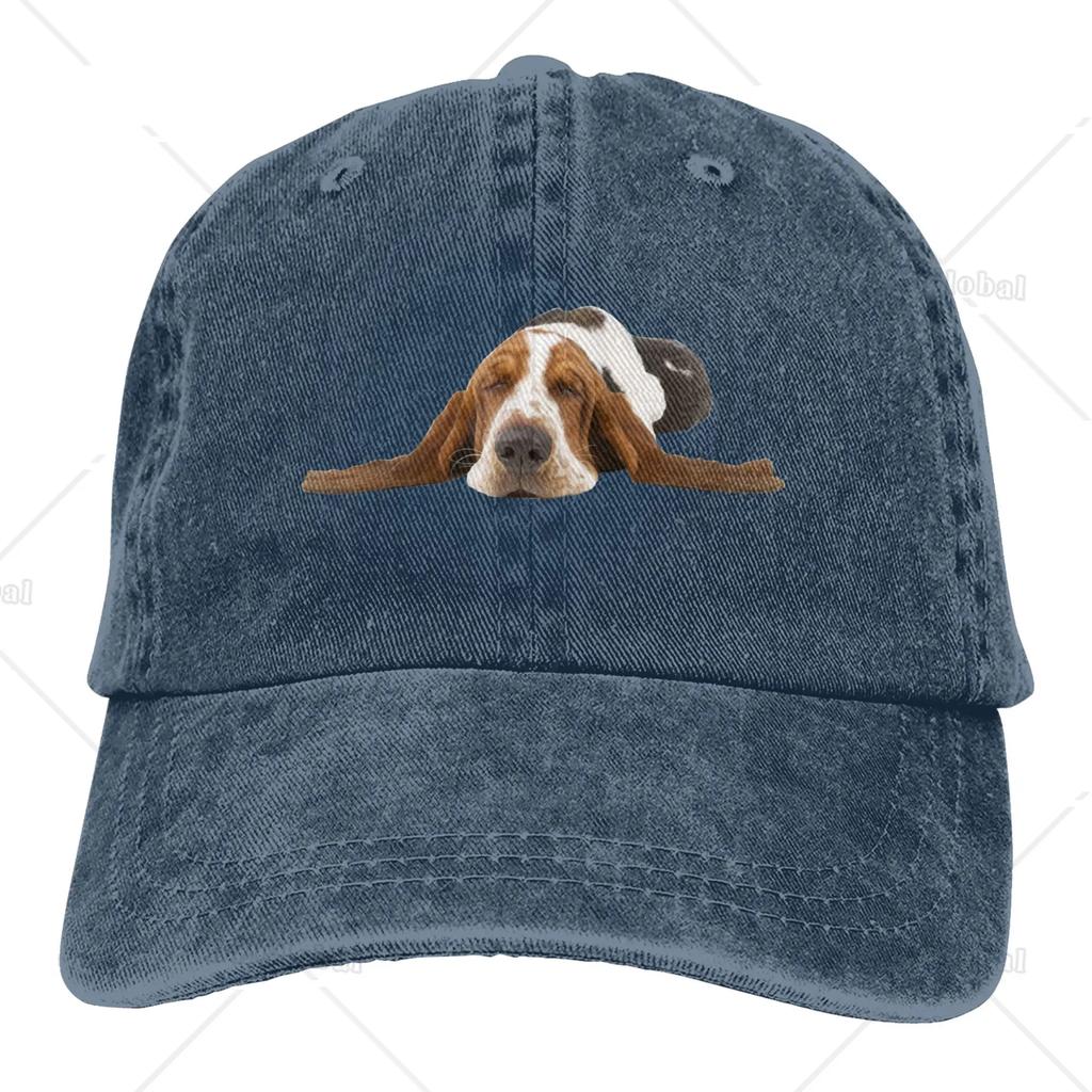 Jeanskappe, Basset Hound Dog Sleep Baseball-Dad-Kappe, verstellbar, klassisch gewaschen, 100 % Baumwolle, Sport für Unisex-Frauen