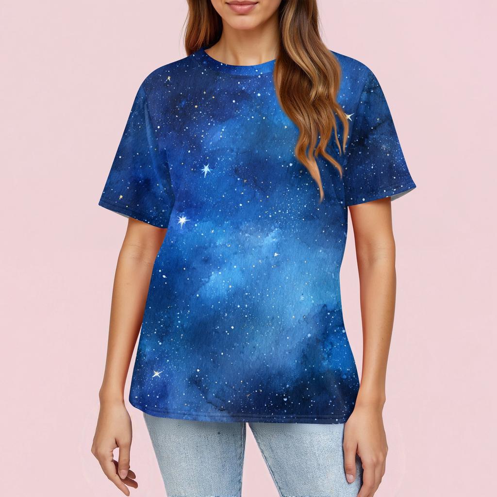 Women's Fashionable Casual Short Sleeve Print Round Neck Pullover Top
