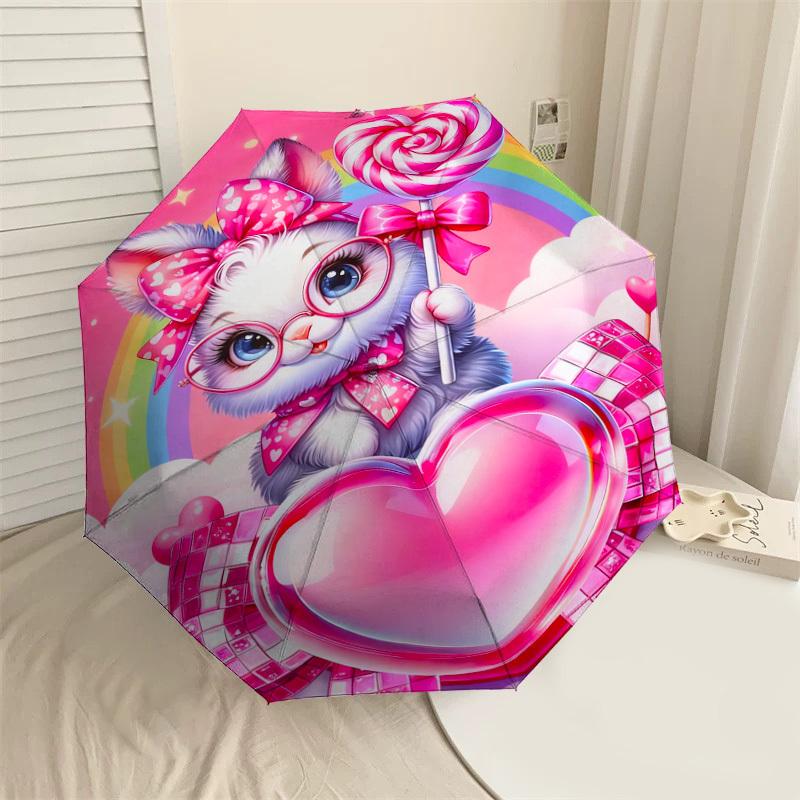 1pc Kitty Heart Pattern Umbrella Design Automatic Opening and Closing Umbrella, High-quality Travel Umbrella, c1128235