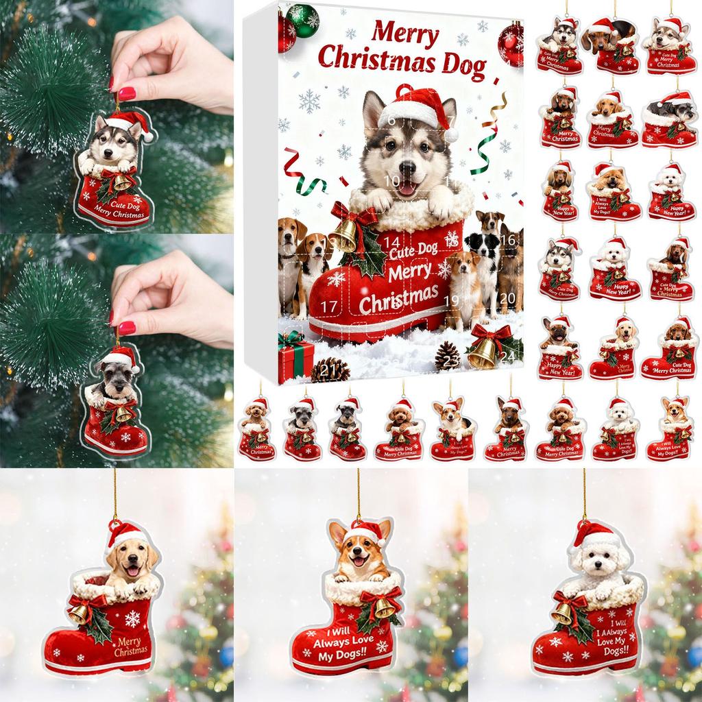 Christmas Dog Advent Calendar 24 Dog Themed Christmas Ornaments Holiday Countdown Calendar Dogs Wearing Red Shoes Perfect For Pet Lovers, Pet Owners