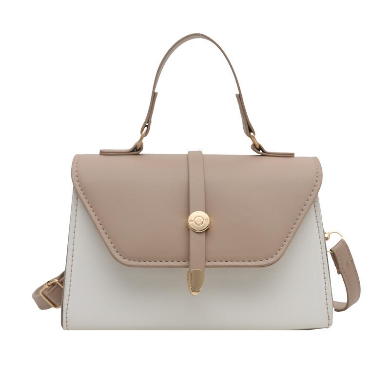 Handbag Women's Simple Belt New Texture Small Square Bag Contrasting Color Splicing Design Fashionable Messenger Bag