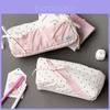 Korean Style Polka Dot Butterfly Knot Pencil Case With Large Capacity For Students And Girls