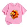 Kids Boys Girls Crew Neck Short Sleeve 100% Cotton T-Shirt, Cool Roaring Fire Lion Head Graphic Casual Soft Summer Tees Tops for Children Daily Wear