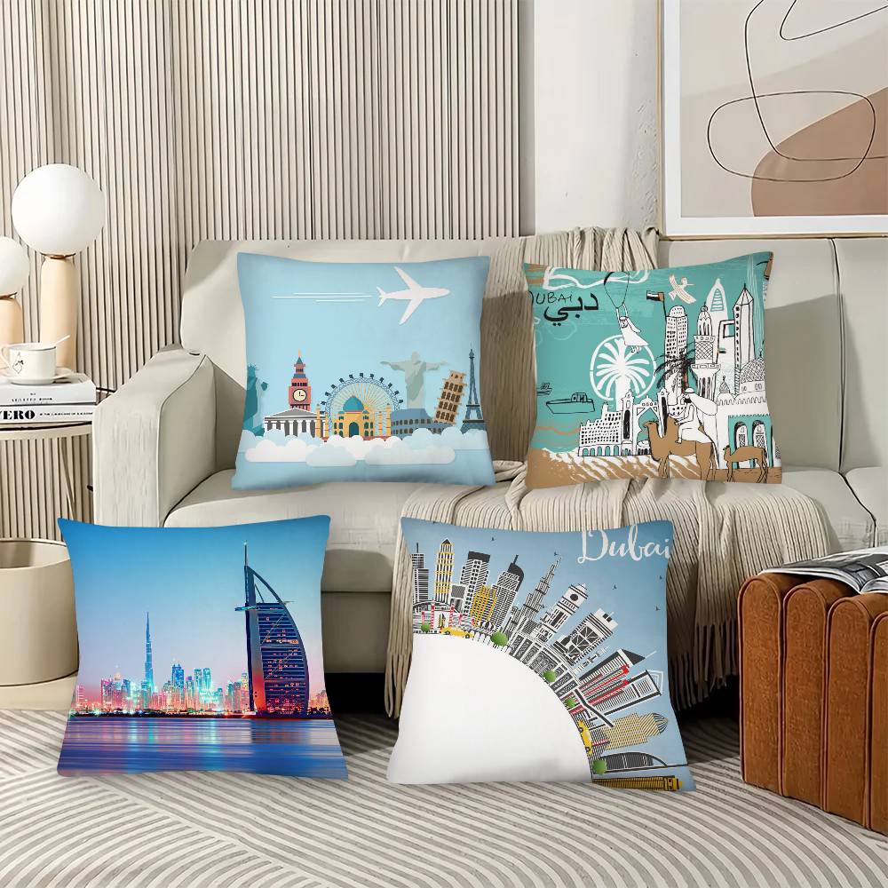 1 Stück Weltstädte Reise Rom Sydney Paris Dubai Kissenbezug Mode Quadratischer Kissenbezug Schlafzimmer Sofa Raum Ins Dekoration Freizeit