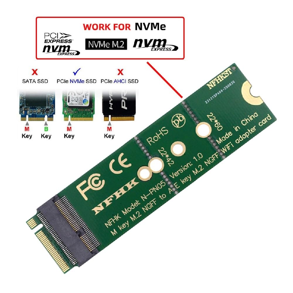 cablecc WiFi Riser Card NGFF Key-E Wireless Network Card - M.2 NGFF Key-M NVMe SSD Adapter WiFi 6 WiFi 7 Compatible