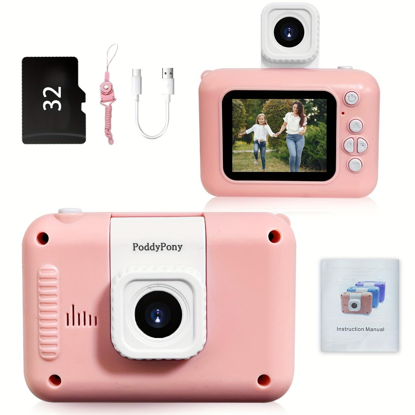 

Детская цифровая камера Poddypony с поворотным объективом на 180° — идеально подходит для селфи и видеосъемки, в комплект входит SD-карта на 32 Гб, зарядка через USB, идеальный подарок для мальчиков и девочек розовый