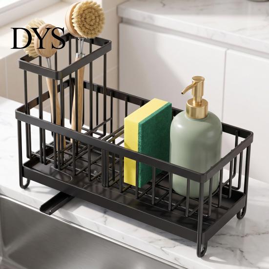 Steel Wool Storage Stand Sink Caddy Organizer with Drain Tray, Durable Carbon Sponge Holder, Space Saving Rack Detachable for Dishwashing Brushes And