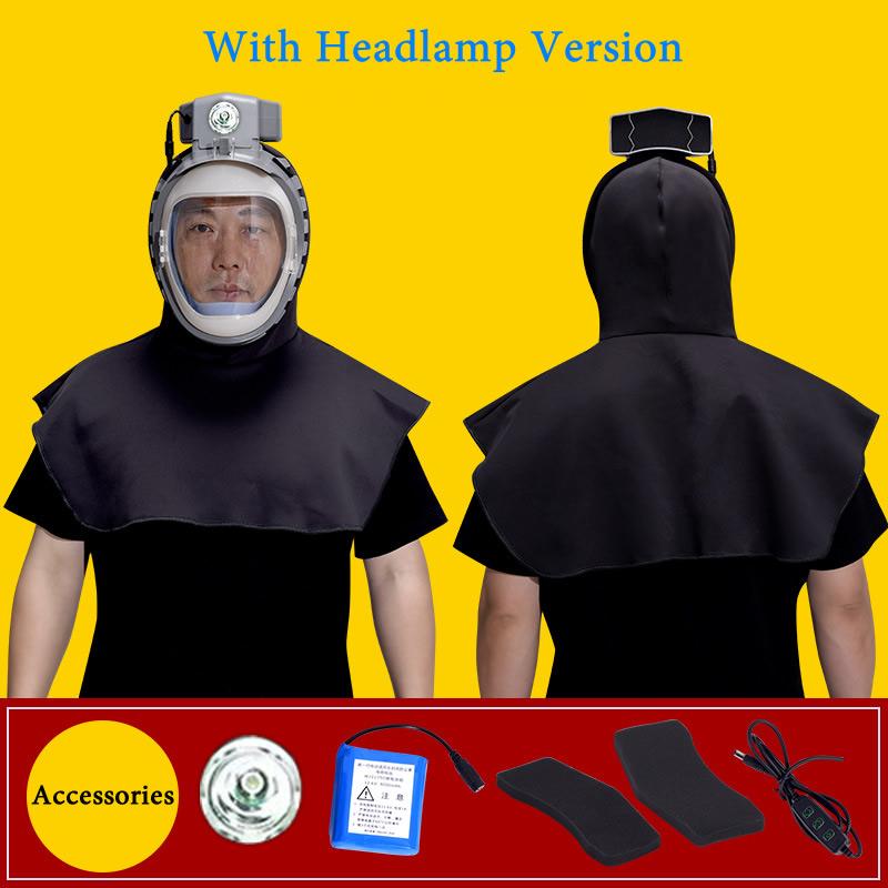 

Полностью закрывающая электрическая маска для защиты от пыли с подачей воздуха, шляпа, пылезащитный капюшон-накидка для комбайна, полировки, шлифовки, промышленной пыли Headlamp Version