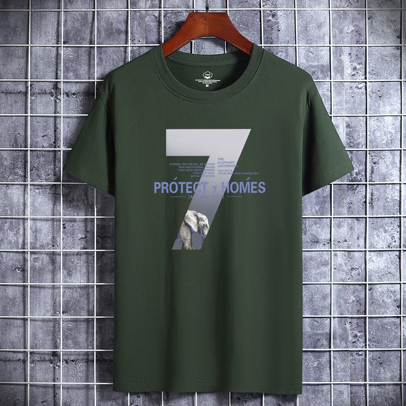 

Мужская футболка с короткими рукавами, хлопковая летняя рубашка с круглым вырезом, корейская версия спортивной футболки со свободным дном 6XL армия зеленый