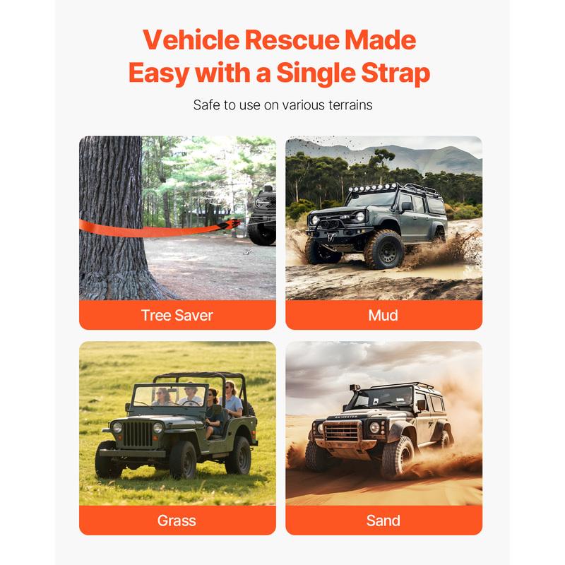 SucceBuy Heavy Duty Tow Strap Recovery Kit Tree Saver Winch Strap, Triple Reinforced Loop & Protective Sleeves for Truck SUV ATV