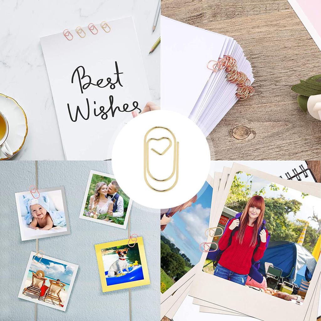 100pcs Paper Clips Portable Hrt Shape Rustproof Electroplated Metal Paperclips Supplies