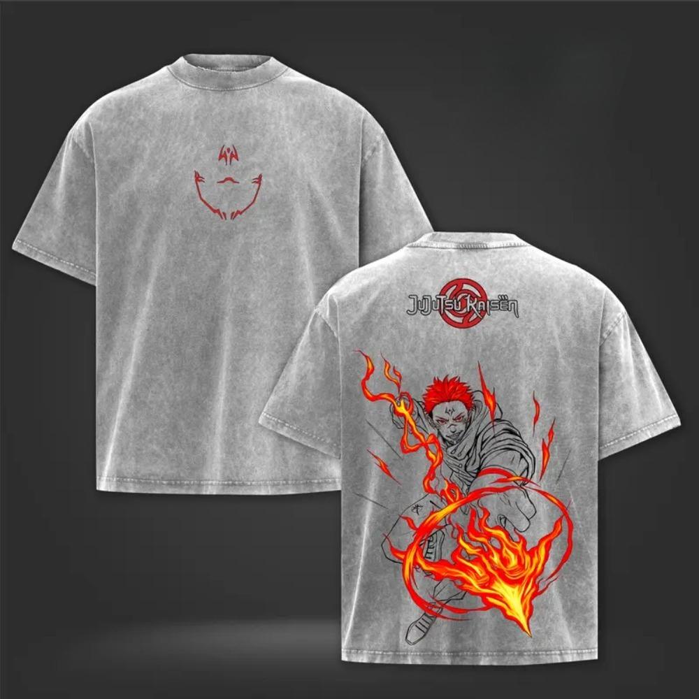 

Аниме Магическая битва Рёмен Сукуна Графическая футболка Мужская Женская Стиранная хлопковая футболка Винтажная повседневная одежда Харадзюку Мужская футболка XXL серый
