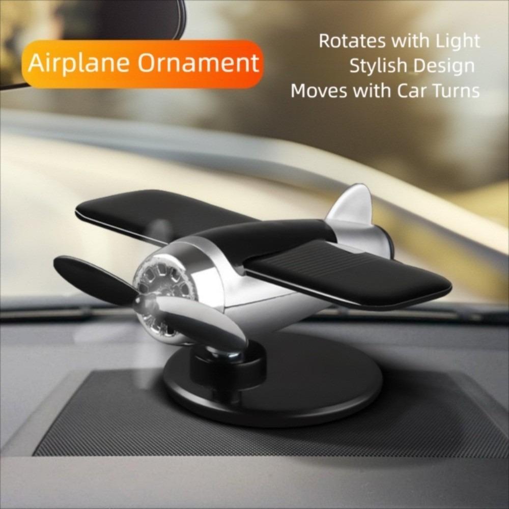 Mini Car Solar Airplane Ornaments 360° Rotary Solar Powered Aircraft Ornaments Car Enthusiast