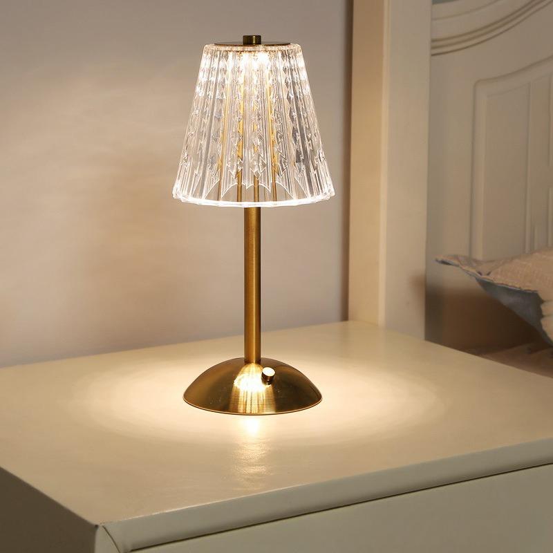 Bedroom Crystal Retro Table Lamp3 Color Touch Dimming Night Light USB Rechargeable Cordless Atmosphere Bedside Desktop Night Lig
