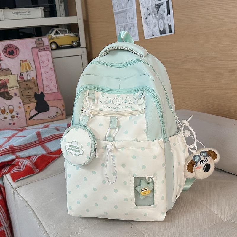 School bag women's new college style Japanese fresh cartoon polka dot backpack junior high school students lightweight travel backpack
