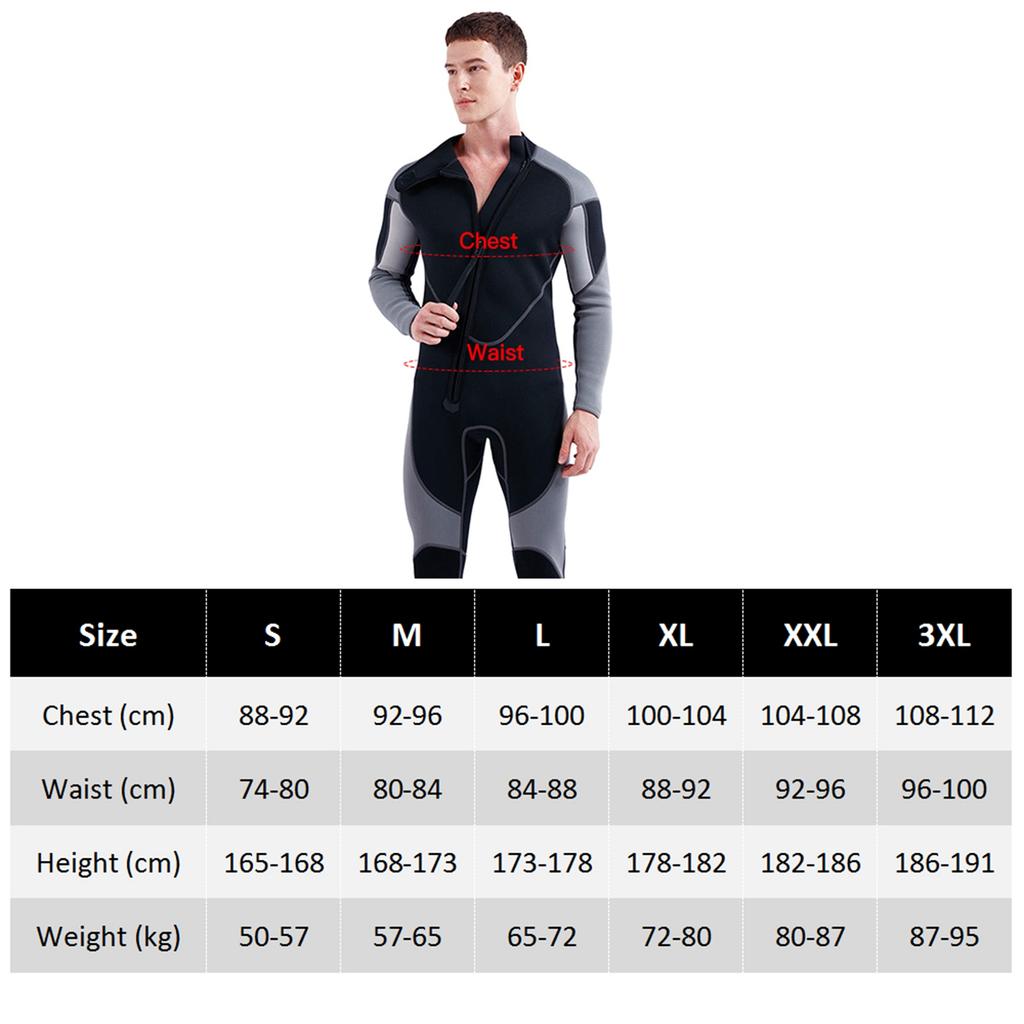 3mm Neoprene Wetsuit for Men Front Zip Full Body Diving Suit for Snorkeling Surfing Scuba Diving Swimming