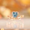 Heart Shaped Open Ring Santa Maria Topaz Blue Gemstone Womens Fashion Jewelry Trendy Gift