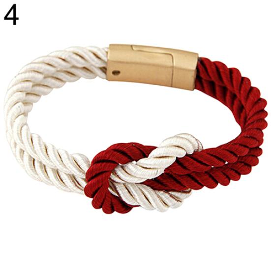 Women's Men's Braided Rope Chain Bracelet With Magnetic Clasp Bow Charm Bangle